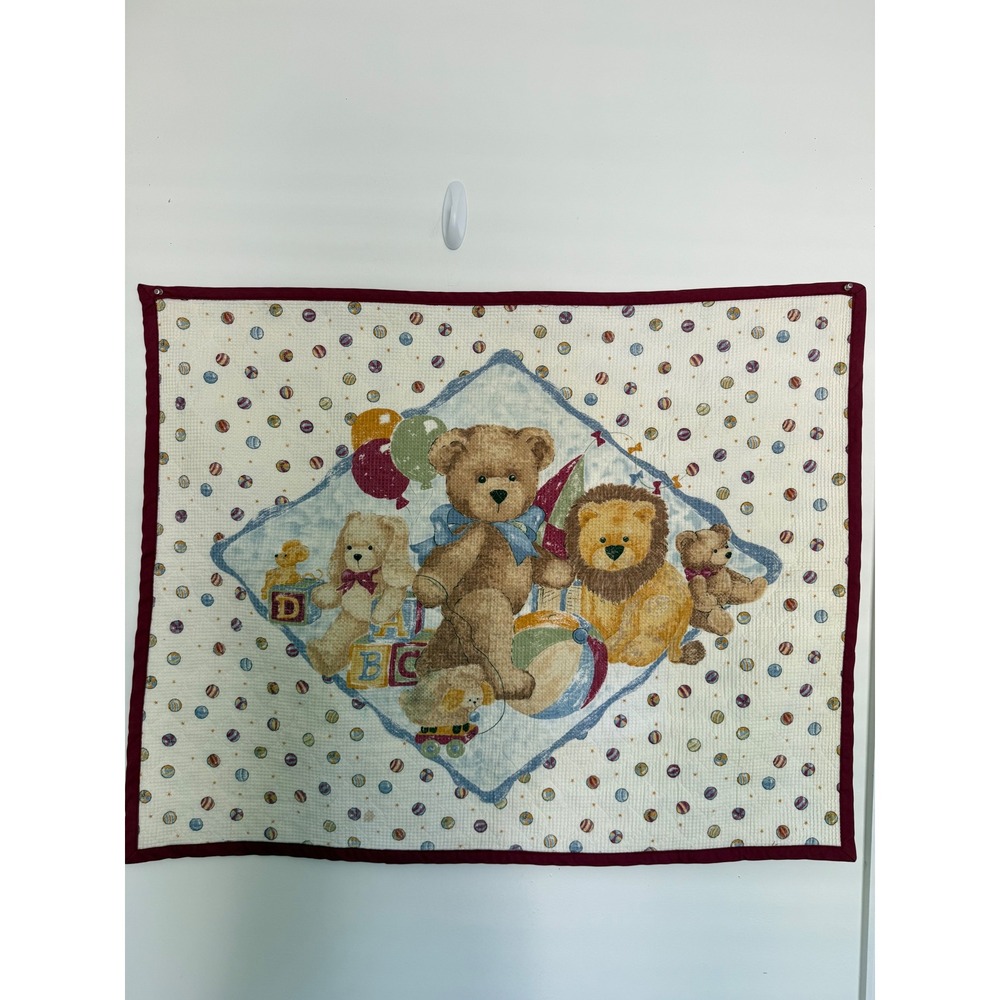 Baby Teddy Bear Waffel Blanket Machine Quilted 34" x 43" Nursery Wall Decor